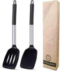 2 Pack Silicone Steel Sturdy Turner Spatula Set, Non-Stick Turner and Solid Spatula, High Heat Resistant BPA Free Cooking Kitchen Utensils - AR3T Collection - Black