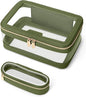 Travel Clear Makeup Bag with Makeup Brush Bag, Leather Makeup Case Toiletry Bag, Portable Cosmetic Bag Case, Transparent Waterproof Cosmetic Organizer Storage Bag for Women, Green
