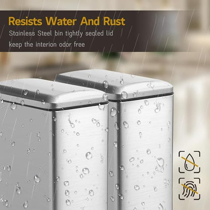 Bathroom Trash Can, 2.6 Gallon Trash Can with lid, Stainless Steel Garbage Can with Removable Liner Bucket, Pedal Rectangle Trash Bin for Bathroom, Office, Kitchen, Bedroom, 10 Liter