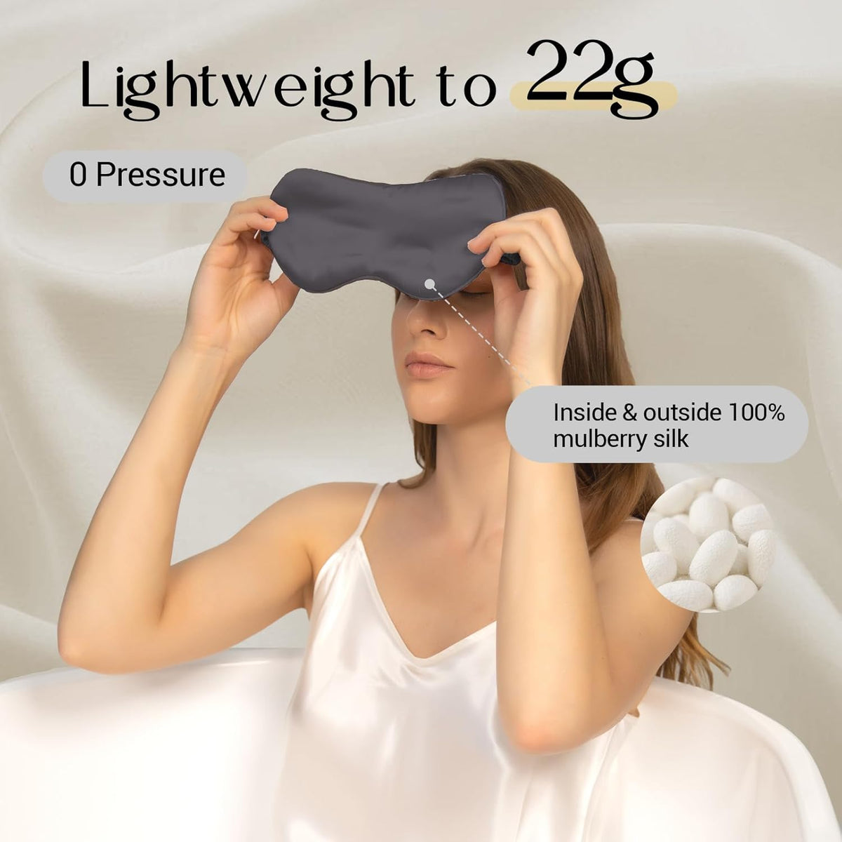 ZIMASILK Adjustable 100% 22 Momme Mulberry Silk Sleep Mask for Sleeping, Filled with Premium Mulberry Silk, Softest & Breathable Eye Sleeping Mask (Blackish Grey)