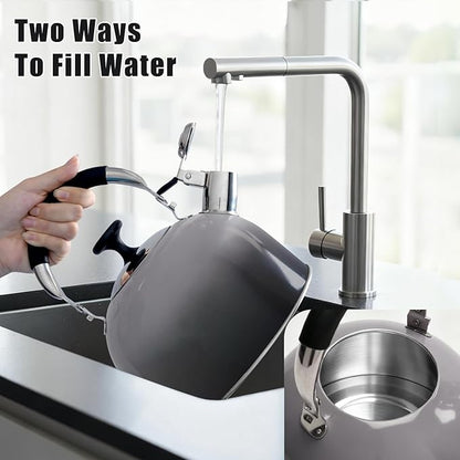 Tea Kettle Stovetop,Stainless Steel Whistling Tea Kettle For Stove Top, 2.5 Qt Tea Pot With Folding Handle, Food Grade Water Teapot Water Kettle For Stove Home Camping Travel,Gradient Black