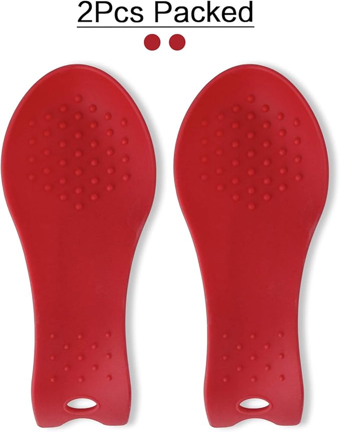 MSY BIGSUNNY Silicone Spoon Rests, Cooking Utensils Holder for Kitchen (2, Red-Red)