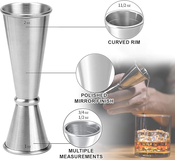 Personalized Cocktail Shaker 24oz - Custom Stainless Steel Bar Kit with Engraved Name, Built-in Strainer & Measuring Jigger & Spoon, Gift for Bartenders & Cocktail Lovers (Shield Design)