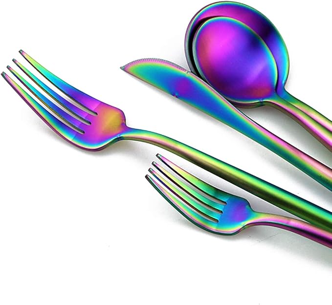 Gugrida 20-Piece 18/10 Stainless Steel Flatware Silverware, Luxury Dinnerware Set Travel Cutlery Tableware Include Knife Fork Spoon Service for 4,Healthy & Eco-Friendly Dishwasher Safe (Rainbow Matte)