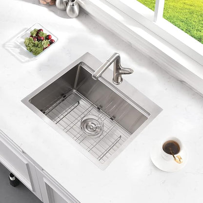 Bar Sink Drop In Workstation-Bokaiya 21x20 Small Drop In Kitchen Sink Stainless Steel Outdoor RV 16 Gauge Top Mount Single Bowl Wet Bar Sinks with Cutting Board