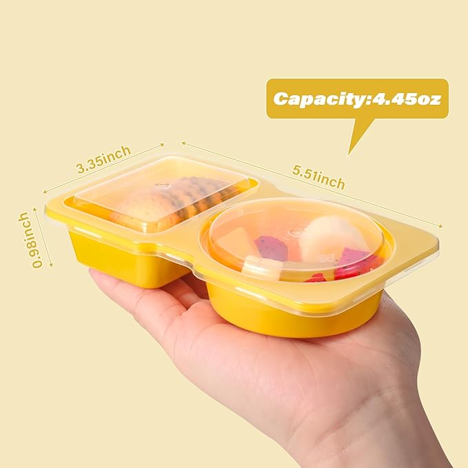 Double Compartment Snack Containers with Lids, 2 Compartment Condiment Container, Plastic Disposable Snack Pack Containers for Sauce, Salad, Food Storage Box(30PCS-Yellow)