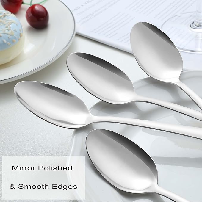 Pleafind 24 -Pcs Dinner Spoons, 7.4 inch Spoons Silverware, Stainless Steel Spoons Set, Silver Spoons, Silverware Spoons Use for Home, Kitchen, Restaurant,Dishwasher Safe, Mirror Polished