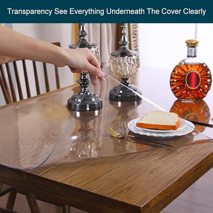 PVC Tablecloth Cover Clear Plastic Table Protector Transparent Vinyl Table Cloths Water Rresistant Wipeable Furniture Topper Pad for Bench Entryway Coffee Bedside Desk Mat Rectangle 6 Foot 18x78.8 in