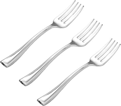 WDF 300 Pieces Silver Plastic Mini Forks 4 Inches Silver Plastic Forks Heavy Duty Plastic Tasting Forks Perfect for Christmas Small Appetizers and Desserts