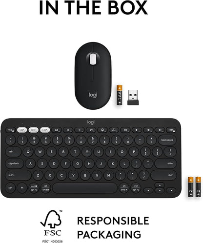Logitech Pebble 2 Combo, Wireless Keyboard and Mouse, Quiet and Portable, Customizable, Logi Bolt, Bluetooth, Easy-Switch for Windows, macOS, iPadOS, Chrome - Black