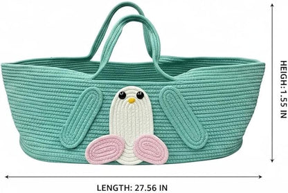 Foldable Woven Basket with Handles, All-in-One Cotton Rope Storage Box for Baby Bassinet, Household Items, Shopping, and Pet Comfort 27.56 × 15.75in