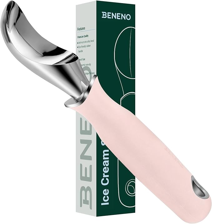 Beneno Heavy Duty Ice Cream Scoop - Upgraded Anti-Fracture Design, Comfortable Grip Long Handle, Effortless Scooping & Dishwasher Safe, Pink