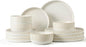 Frewinky Stoneware Dinnerware Sets for 4,12 Piece Kitchen Plates and Bowls Set,Reactive Glaze Porcelain Dinnerware Sets Scratch Resistant,Dishwasher and Microwave Safe,Vintage White
