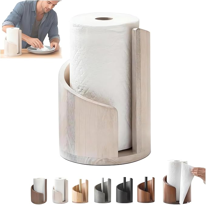 Mountain Paper Towel Holder, 2026 New Wooden Mango Wood Stand with Iron Base, One-Handed Operation, Fits Jumbo Rolls, Modern Countertop Towel Holder for Kitchen & Bathroom (White)