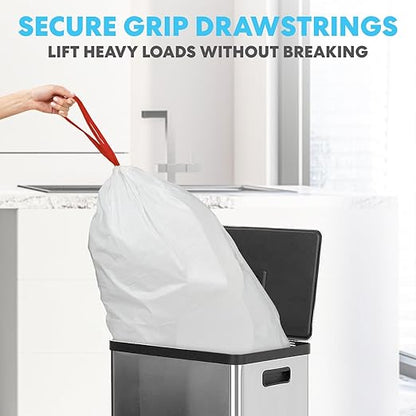 SIMPLI-MAGIC 13 Gallon Drawstring Trash Bags, 120 Pack – Tall Kitchen Garbage Bags, Custom Made with Premium Materials (White)