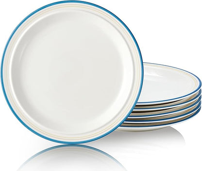 10.5-inch Porcelain Dinner Plate Set of 6 - Microwave, Oven and Dishwasher Safe, Scratch Resistant. (Cozy Blue)
