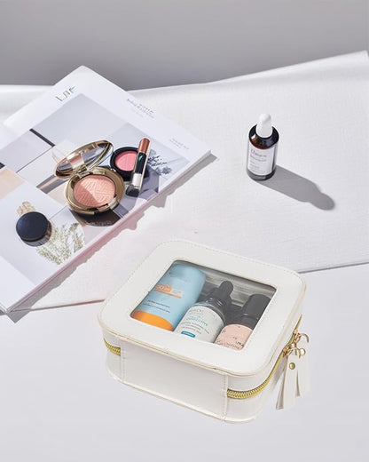 Small Clear Makup Bag, Clear Cosmetic Bags with Zipper Waterproof Small Travel Cosmetic Case Cute Make Up Pouch Mini Car Essentials for Women Travel Car Organizer