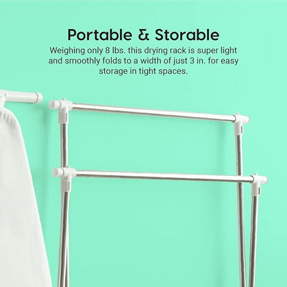 IRIS USA Clothes Drying Rack, Foldable & Extendable Rods for Large Laundry Loads, Collapsible Freestanding Laundry Drying Rack, Anti-Skid Feet, Portable Clothes Rack