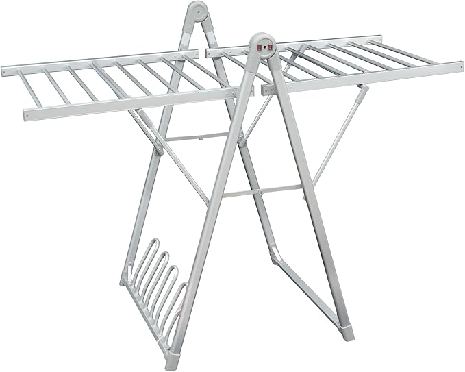 Electric Heating Clothes Drying Rack,Foldable Clothes Drying Rack,Suitable for Drying Clothes, Shoes and Socks.Plug & Play,Silvery Gray,Aluminum Alloy,One-Click Switch(39.37×52.56×25.98in)