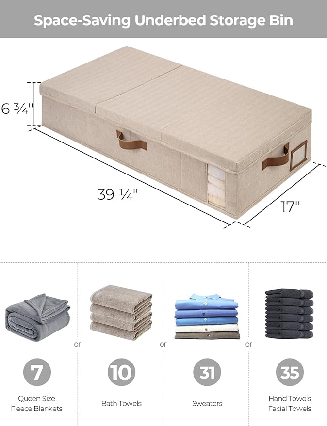 StorageWorks 2-Pack Jumbo Under Bed Storage Bins with Lids, Underbed Storage Containers with Handles and Label Holder, Closet Organizer for Clothes, Blankets, Sweater