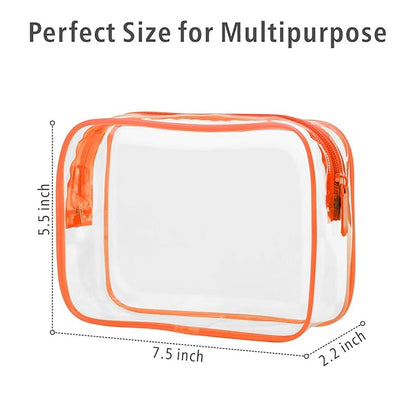 PACKISM Clear Toiletry Bag - 3 Pack TSA Approved Toiletry Bag Quart Size Bag, Travel Makeup Cosmetic Bag for Women Men, Carry on Airport Airline Compliant Bag, Black, White, Orange