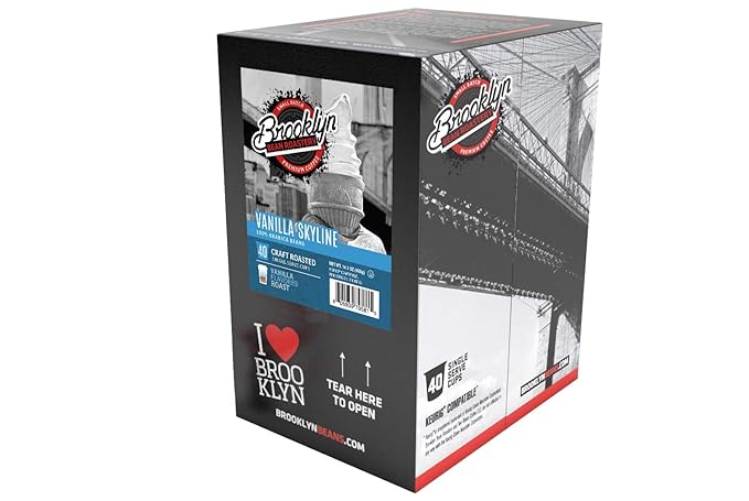 Brooklyn Beans Vanilla Skyline Gourmet Coffee Pods - Compatible with Keurig K Cup Brewers Including 2.0 Machines, 40 Count, Rich and Creamy Vanilla Flavored