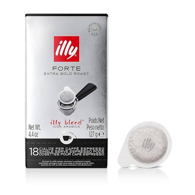 illy E.S.E. Coffee - Single-Serve Coffee Capsules & Pods - Forte Extra Dark Roast - Notes Of Dark Chocolate - For E.S.E Machines - Extraordinary Aroma & Body – 18 Count