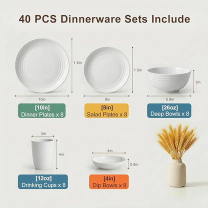 Dinnerware Sets for 8, Wheat Straw Plate and Bowl Set, Unbreakable Kitchen Set
