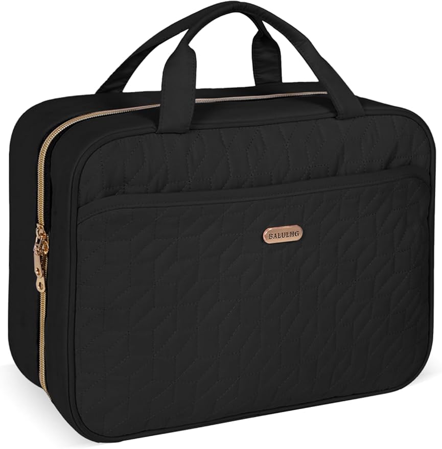 Black Toiletry Bag, Makeup Organizer, Travel Bag For Women Mens Toiletries, Waterproof with Hanging Hook, Large Capacity