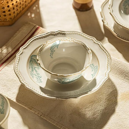 8-Piece Dinnerware Set - Lily Bloom Series, Service for 4, Includes 6'' Bowls & 10'' Plates, Retro Vintage Floral Style, Microwave & Dishwasher Safe