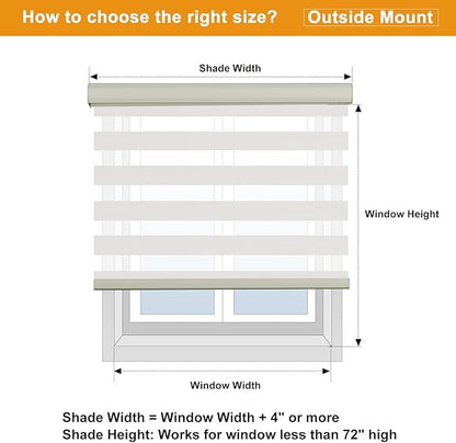 Persilux Cordless Zebra Blinds for Windows (58" W X 72" H, Cream) Free-Stop Roller Windows Shades Dual Layer Light Control for Day and Night, Light Filtering Sheer Shades for Home, Easy to Install