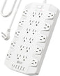 Power Strip, SUPERDANNY Surge Protector with 22 Outlets, 2 USB-C and 4 USB-A, 2100J, 6.5Ft Flat Plug Heavy Duty Extension Cord (1875W/15A), Wall Mountable for Home, Office, Dorm, Gaming Room, White