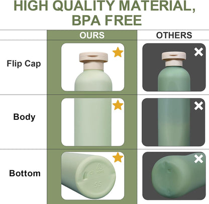 ASEVAT 10oz 4Pcs Green Plastic Refillable Travel Shampoo and Conditioner Bottles Plastic Refillable Travel Shampoo Bottles with Flip Cap Shampoo and Conditioner Dispenser