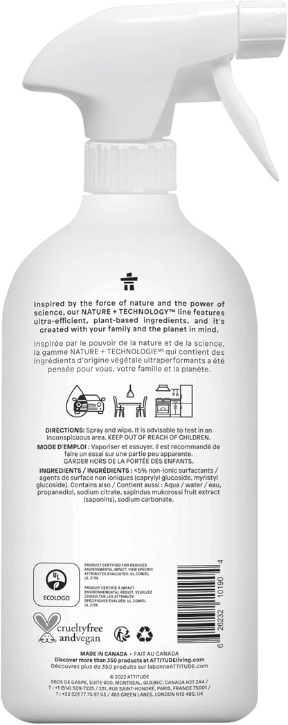 ATTITUDE All Purpose Cleaner Spray, EWG Verified, Vegan, Made with 94% Plant-Based Ingredients, Streak-Free for Kitchen, Bathroom, Glass & More, Unscented, 27.1 Fl Oz