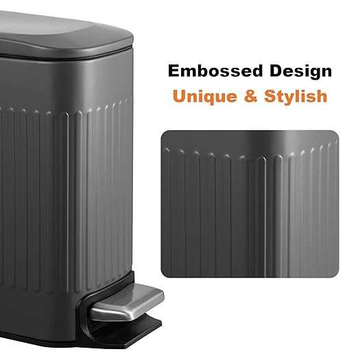TrashAid Small 1.6 Gallon Stainless Steel Trash Can with Removable Inner Bucket, Grey, Hands Free Step Pedal Design