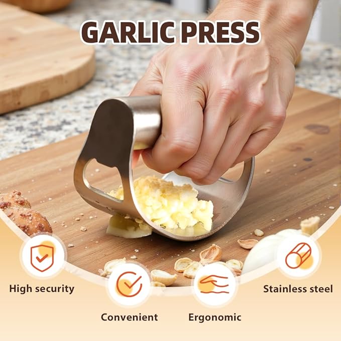 2025 Upgraded Garlic Press Stainless Steel, Garlic Press Rocker Professional Kitchen Gadgets Garlic Mincer Garlic Crusher, Heavy Duty Mincer Tool Garlic Chopper Garlic Presser Mincer (2Sets)