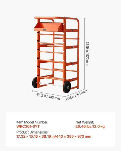 VEVOR Wire Spool Rack, 11 Rods, Multi-Spool Wire Rack Dispenser, Cable Caddy with Wheels, Cable Holder with Storage Tray for Wiring Storage, for Electrical, Industrial & Retail Use, Working Efficiency