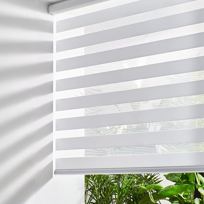 Persilux Cordless Zebra Blinds for Windows, Light Filtering Roller Shades for Windows (16" W x 72" H, White) Light Control for Day and Night, Sheer Shades for Home, Office, Bedroom and Bathroom