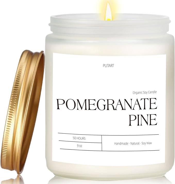 Pomegranate Pine Candles for Home Scented, 9oz Natural Soy Aromatherapy Non Toxic Candles with Essential Oil, Home Fragrance Stress Relief & Meditation Jar Candles Gifts for Women & Men