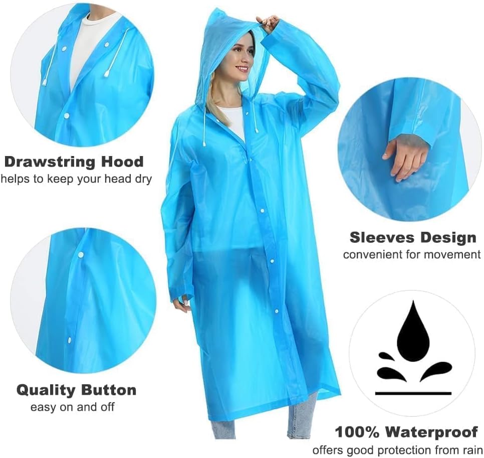 Opret 2 Pack Raincoats for Adults Reusable, EVA Rain Ponchos Lightweight Rain Coat Waterproof Rain Gear for Men and Women