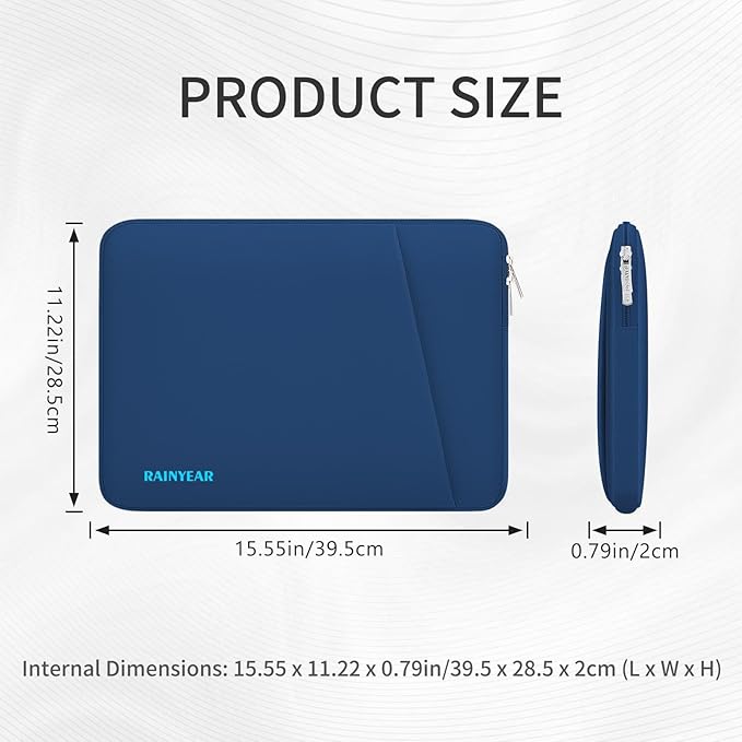 RAINYEAR Laptop Sleeve Case with Front Pocket, 15.6 Inch Protective Portable Case with Front Pocket, Briefcase Laptop Carrying Bag Cover Compatible for HP, Dell, Asus, Lenovo, Notebook, Navy Blue