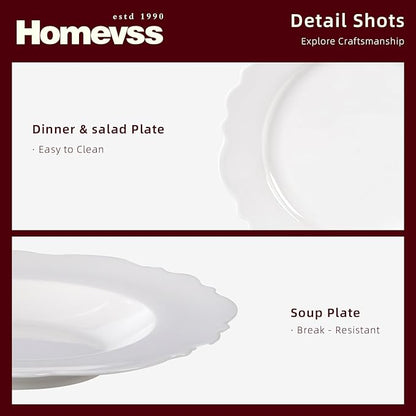HomeVss, New Bone China Dinnerware Set Embossed Winds, Service for 4-20pc Set