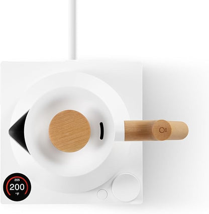 Fellow Corvo EKG Pro Electric Tea Kettle - Quick Heating, Precise Temperature Control Electric Kettle, Scheduling, Built-in Brew Timer for Boiling Water - Matte White with Maple Handle - 0.9 Liter