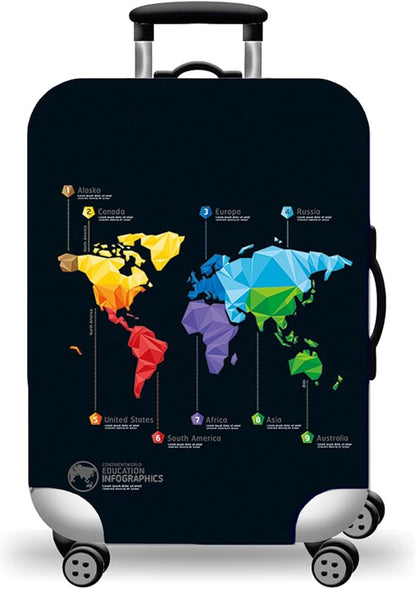 WUJIAONIAO Travel Luggage Cover Baggage Suitcase Cover Protector Skins 18-32 Inch (map, M (for 22-24 inch luggage))