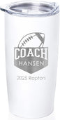 Lifetime Creations Personalized Football Coach Tumbler: Custom Football Coach Gift, Coaches Coffee Travel Mug from Team, Insulated Engraved Stainless Steel 20 Ounce Cup (White)