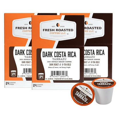 Fresh Roasted Coffee, Dark Costa Rica Tarrazu, Dark Roast, 72 Pods for K Cup Brewers