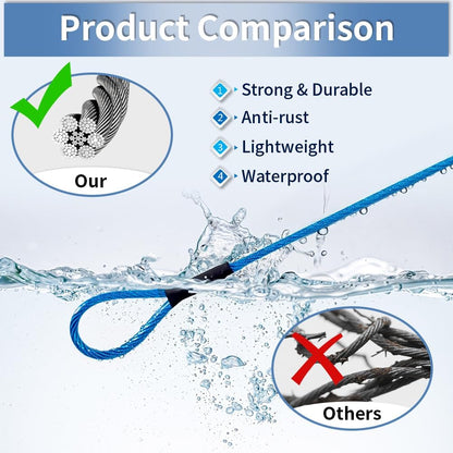 3.3mm (1/8 Inch) Outdoor Travel Stainless Steel Security Cable-15ft Luggage Lock Safety Wire Flexible Steel Wire Rope with Double Loop Safety for Luggage, Bike, Lock (Blue, 15ft-(1Pack)