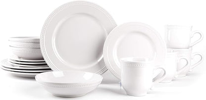 Pearl Dots Stoneware Dinnerware Set (16pc Set, White)