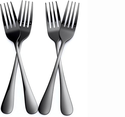 24 Pcs Balck Silverware Set for 4, Food-Grade Stainless Steel Flatware Set,Mirror Polished Cutlery Utensil Set, Include Steak Knife Fork and Spoo, Dishwasher Safe