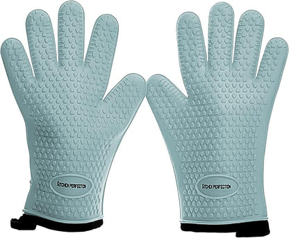 KITCHEN PERFECTION Silicone Smoker Oven Gloves For Women -Extreme Heat Resistant BBQ Gloves -Handle Hot Food Right on Your Smoker Grill Fryer|Waterproof Oven Mitts Grill Gloves |Superior Set+3 Bonuses